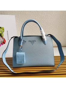 Prada Medium Saffiano Leather Monochrome Top Handle Bag 1BA155 Light Blue 2021