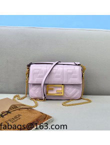 Fendi Baguette Mini FF Logo Lambskin Flap Bag Light Purple 2022