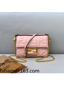 Fendi Baguette Mini FF Logo Lambskin Flap Bag Light Pink 2022