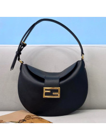 Fendi Small Croissant Leather Hobo Bag Black 2021