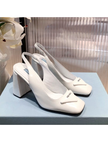 Prada Leather Slingback Pumps 9.5cm White 2022 04