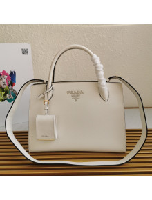 Prada Medium Saffiano Leather Monochrome Top Handle Bag 1BA155 White 2021