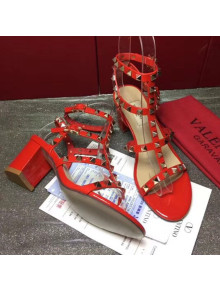 Valentino Rockstud Patent Calfskin Sandal with 6.5CM Heel Red 2017