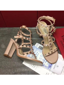 Valentino Rockstud Patent Calfskin Sandal with 9.5CM Heel Nude 2017