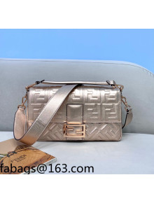 Fendi Baguette Large FF Logo Lambskin Flap Bag Rose Gold 2022