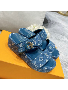 Louis Vuitton Jumbo Monogram Flocking Flatform Slide Sandals Blue 2021 111776