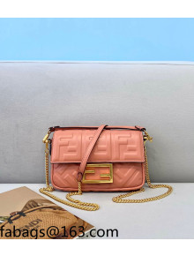 Fendi Baguette Mini FF Logo Lambskin Flap Bag Shrimp Pink 2022