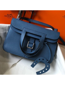 Hermes Halzan Togo Calfskin Leather Bag Agate Blue 2021