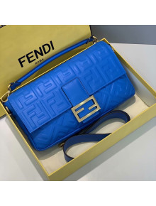 Fendi Baguette Large FF Logo Lambskin Flap Bag Royal Blue 2022