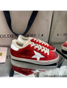 Golden Goose Super-Star Sneakers in Red Suede and Shearling Lining 2021