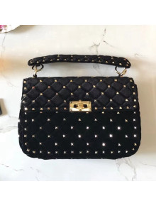 Valentino Garavani Rockstud Velvet Spike Medium Chain Bag Black 2018