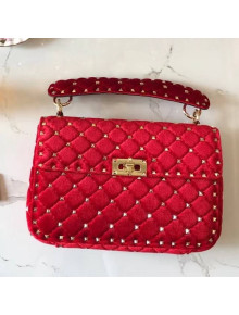 Valentino Garavani Rockstud Velvet Spike Medium Chain Bag Red 2018