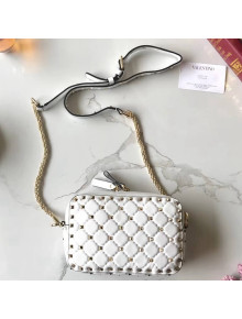 Valentino Lambskin Rockstud Spike Camera Shoulder Bag White 2018