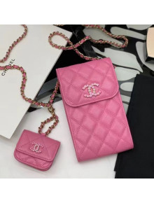 Chanel Quilted Grained Calfskin Phone Airpods Case with Chain AP2033 Pink 2021