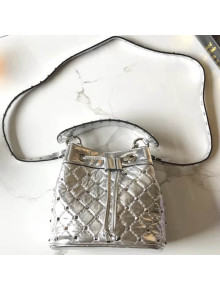 Valentino Lambskin Rockstud Spike Bucket Bag Silver 2018