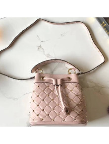 Valentino Lambskin Rockstud Spike Bucket Bag Pink 2018