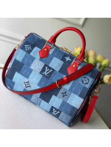 Louis Vuitton Speedy Bandoulière 30 in Damier Monogram Denim Canvas M45041 Blue/Red 2020