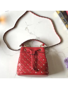 Valentino Lambskin Rockstud Spike Bucket Bag Red 2018