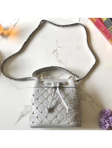 Valentino Lambskin Rockstud Spike Bucket Bag Grey 2018