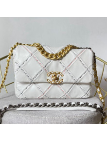 Chanel 19 Patchwork Lambskin Large Flap Bag AS1161 White 2021