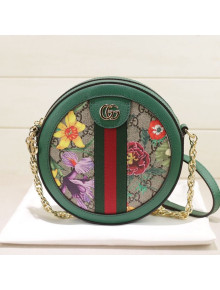 Gucci Ophidia GG Flora Mini Round Shoulder Bag 550618 Green 2019