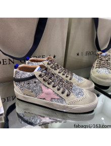 Golden Goose Mid-Star Sneakers in Sliver Glitter and Pink Star 2021