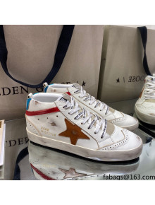 Golden Goose Mid-Star Sneakers in White Leather with Brown Star 2021