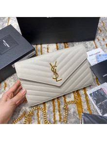 Saint Laurent Monogram Chain Wallet in Grained Leather 377828 White/Gold 2021