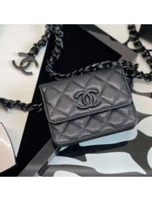 Chanel Quilted Grained Calfskin Chain Belt Bag/Flat Card Case AP1955 Black 2021