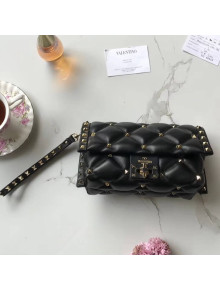 Valentino Candystud Clutch Bag in Soft Lambskin Leather Black 2018