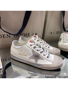 Golden Goose White Leather V-Star Sneakers with Glittery Vertical Strip 2021