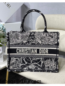 Dior Medium Book Tote Bag in Black Around World Embroidery 2021