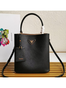 Prada Medium Saffiano Leather Panier Bucket Bag Black 01 2021