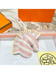 Hermes Geegee Savannah Lambskin Zebra Bag Charm and Key Holder Pink/White/Yellow 2022 13