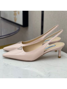 Prada Shiny Leather Slingpack Pumps 5.5cm Pink 2021