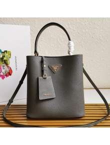 Prada Medium Saffiano Leather Panier Bucket Bag Grey 2021