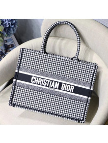 Dior Small Book Tote Bag in Houndstooth Embroidered Canvas 2019