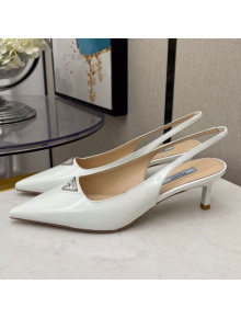 Prada Shiny Leather Slingpack Pumps 5.5cm White 2021