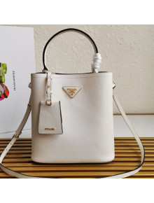 Prada Medium Saffiano Leather Panier Bucket Bag White 2021