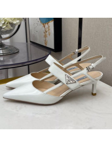 Prada Shiny Leather Strap Slingpack Pumps White 2021