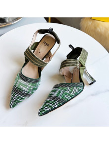 Fendi Colibrì Allover Stud Slingback Pumps 8cm Green 2021 