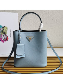 Prada Medium Saffiano Leather Panier Bucket Bag Light Blue 2021