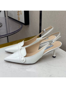 Prada Shiny Calfskin Slingback Pumps White 2021