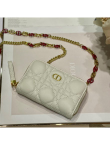 Dior Mini Caro Zipped Pouch in White Cannage Lambskin 2021