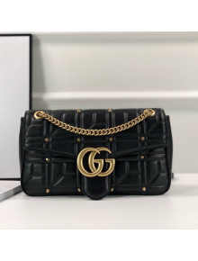 Gucci GG Marmont Stud Leather Medium Shoulder Bag ‎443496 Black/Gold 2021