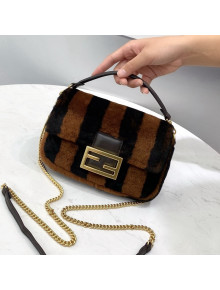 Fendi Mini Baguette Bag in Striped FF Fur Brown/Black 2021