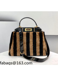 Fendi Peekaboo Medium Bag in Striped Fur and Patent Leather Brown/Black 2021