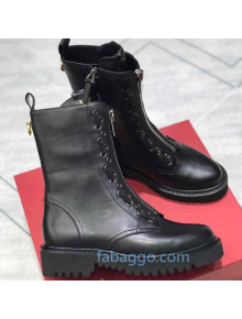 Valentino Calfskin Zip Short Boots Black 2020