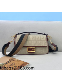 Fendi Baguette Medium Bag in FF Embroidered Canvas Grey/Burgundy 2021 0159B