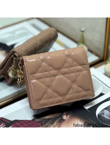 Dior Mini Lady Dior Wallet In Nude Pink Patent Cannage Calfskin 2021